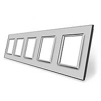 Рамка розетки 5 мест Livolo серый стекло (C7-SR/SR/SR/SR/SR-15) L2