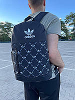 Рюкзак городской спортивный с принтом adidas черный, 43x28 см, молодежный портфель, мужской, женский