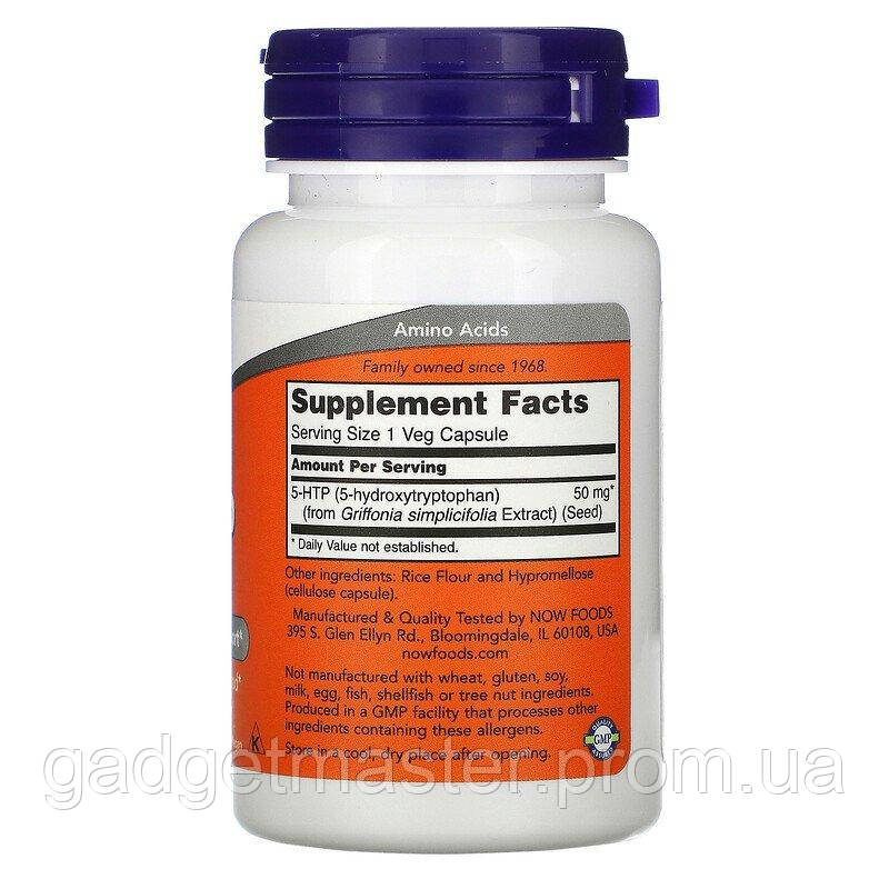 Триптофан NOW Foods 5-HTP 50 mg 30 Veg Caps GS, код: 7518210 - фото 2 - id-p1915327964