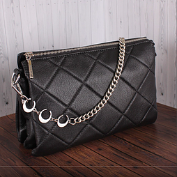 Сумка клатч жіноча чорна стильна з натуральної шкіри, містка
