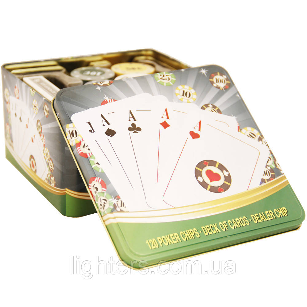 Покерний набір на 120 фішок, у металевій упаковці. PN62001, фото 1