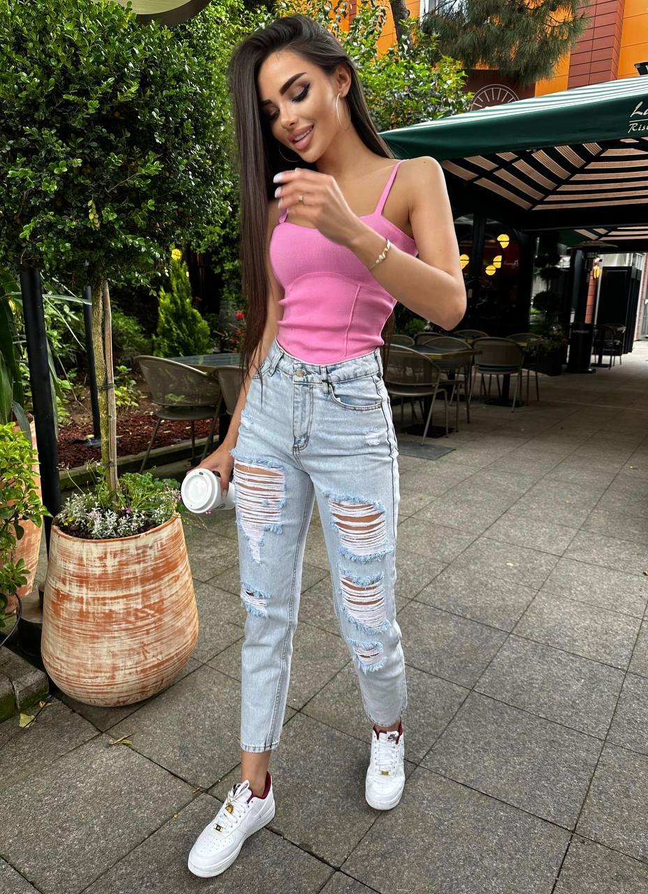 Джинси рвані мом із потертостями на середній посадці (р. XS-L) 9121032, фото 1