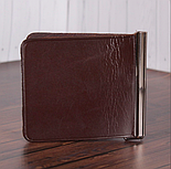 Стильний зручний затискач для купюр із натуральної шкіри чорного кольору, фото 4