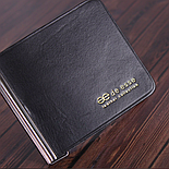 Стильний зручний затискач для купюр із натуральної шкіри чорного кольору, фото 7