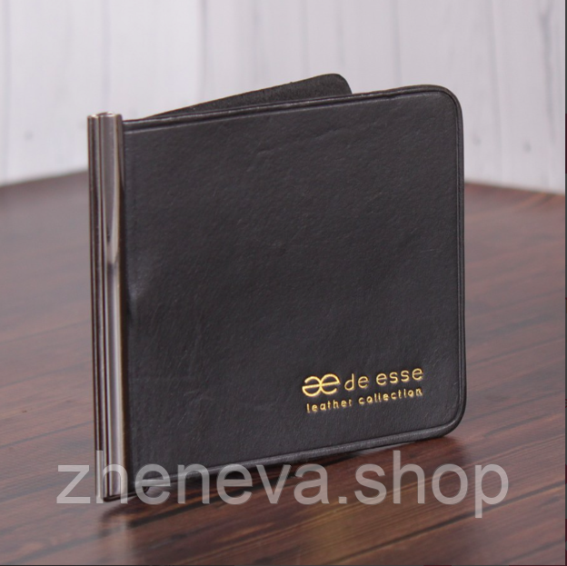 Стильний зручний затискач для купюр із натуральної шкіри чорного кольору, фото 1