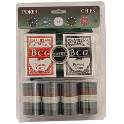 Покерний набір 100 фішок, карти і полотно в блістері PN62007