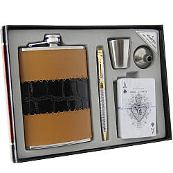 Ексклюзивна фляга шкіряна, карти, ручка і склянка. 260 мл FP17122