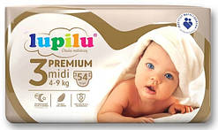 Підгузки Lupilu Premium Midi Розмір 3 Вага 4-9 кг 54 шт SC, код: 7436496