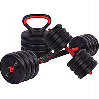 Набір гантелей зі штангою та гірей 3в1 багатофункціональний SP-Sport LN-1100-50 вага 50 кг Чорний-червоний