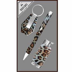 Набір подарунковий кулькова ручка, брелок металевий, запальничка.