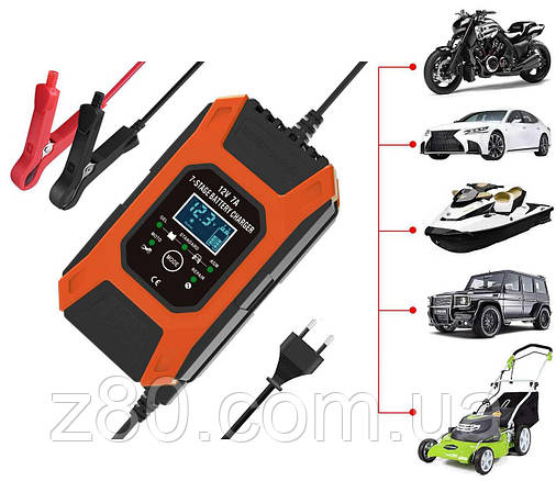 Автоматичний зарядний пристрій 12V 7A для мотоциклетних, свинцево-кислотних, АГМ, гелевих акумуляторів, фото 2