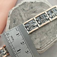 Браслет срібний чоловічий Святі мужі із золотими вставками та чорнінням, широкий браслет із срібла із золотом, фото 2