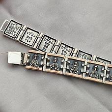 Браслет срібний чоловічий Святі мужі із золотими вставками та чорнінням, широкий браслет із срібла із золотом, фото 5