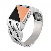 Мужское широкое серебряное кольцо, перстень 21 р с камнем и золотом