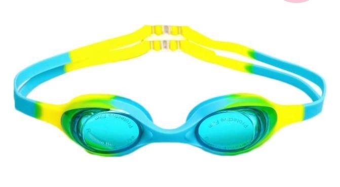 Окуляри для плавання дитячі Grilong G-168, + беруші, різн. кольори блакитний із жовтим і салатовим (жовто-блакитним)