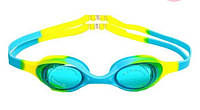 Очки для плавания детские Grilong G-168, + беруши, разн. цвета голубой с жёлтым и салатовым (жовто-блакитні)