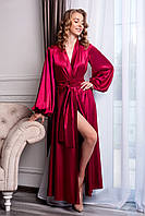 Женский атласный халат с роскошными рукавами Бордовый