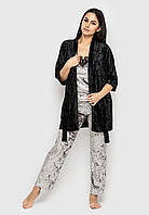 Комплект Хлоя халат + майка + штани Ghazel 17111-11 8 Чорний халат Сірий комплект 52 TR, код: 7358470