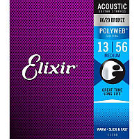 Струны для акустической гитары 6 шт Elixir 11100 Polyweb 80 20 Bronze Acoustic Medium 13 56 DL, код: 2656550