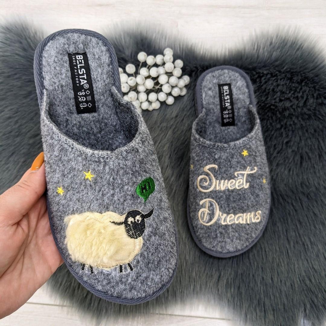 Капці жіночі повстяні для ламінату Белста сірі з овечкою 4191, фото 1