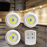 Комплект Светодиодных Светильников с Пультом LED Light With Remote Control Set на Батарейках (3 Светильника)