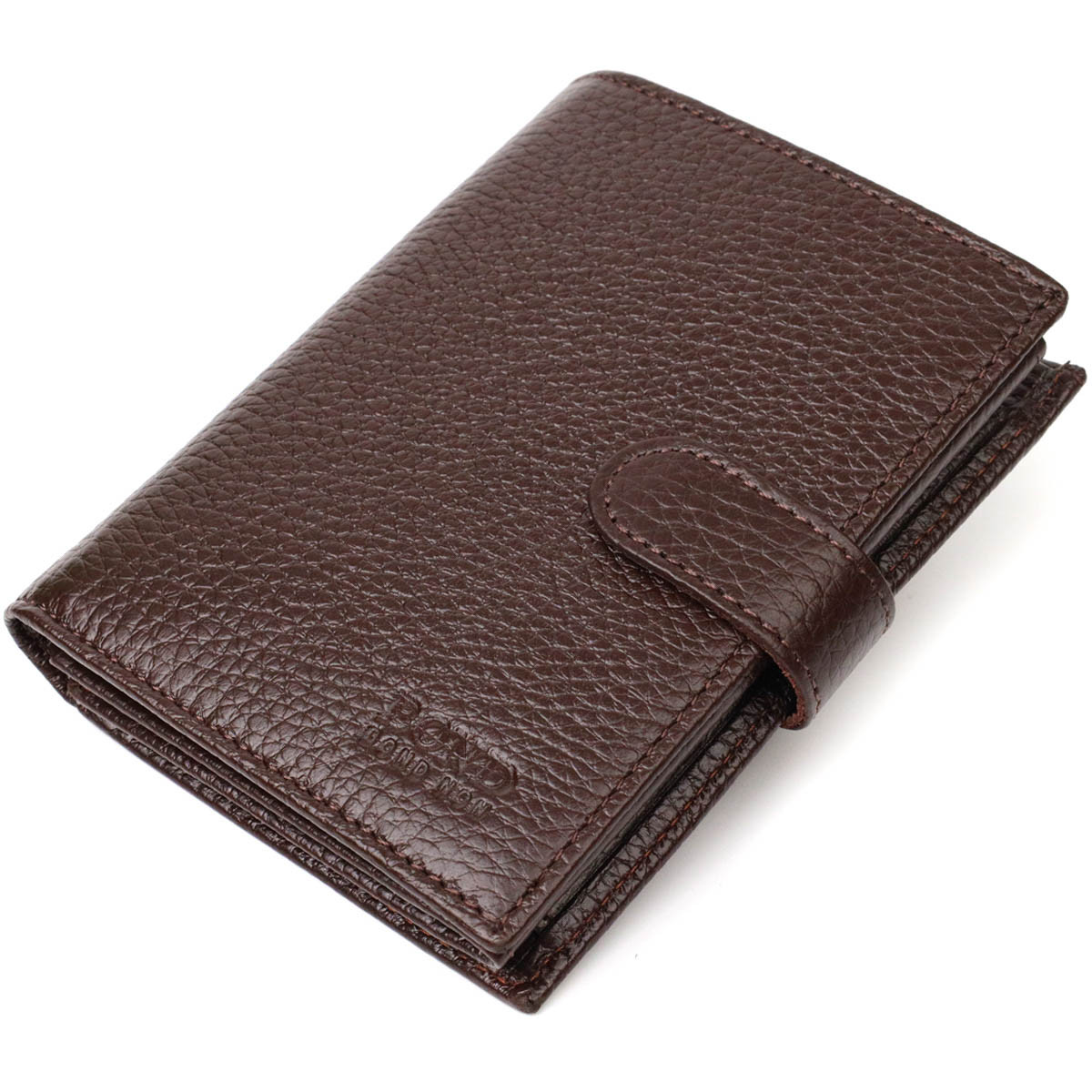 Зручний чоловічий гаманець із монетницею BOND 22056 Коричневий. Натуральна зерниста шкіра
