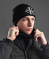 Мужская зимняя шапка Calvin Klein, черная шапка Кэлвин Кляин. Универсальный размер 54-58.