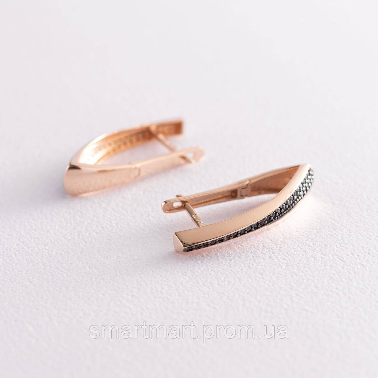 Купить Золотые серьги на английской застежке черные фианиты с07156 ...