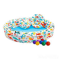 Детский надувной бассейн Intex 59469-1 «Аквариум», 132 х 28 см, с мячом и кругом, с шариками KV, код: 2585072