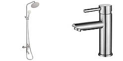 Набір змішувачів для ванни 2в1 Душова панель Lidz Aria 1003 Nickel душ система та змішувач для умивальника