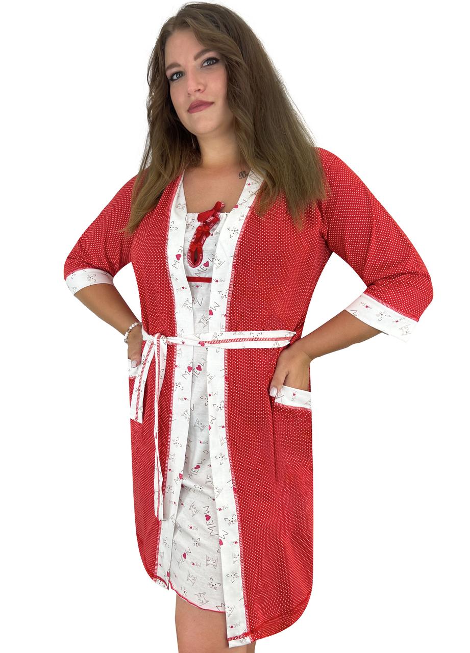Комплект жіночий ажур нічна та халат 44-46 червоний (1353)