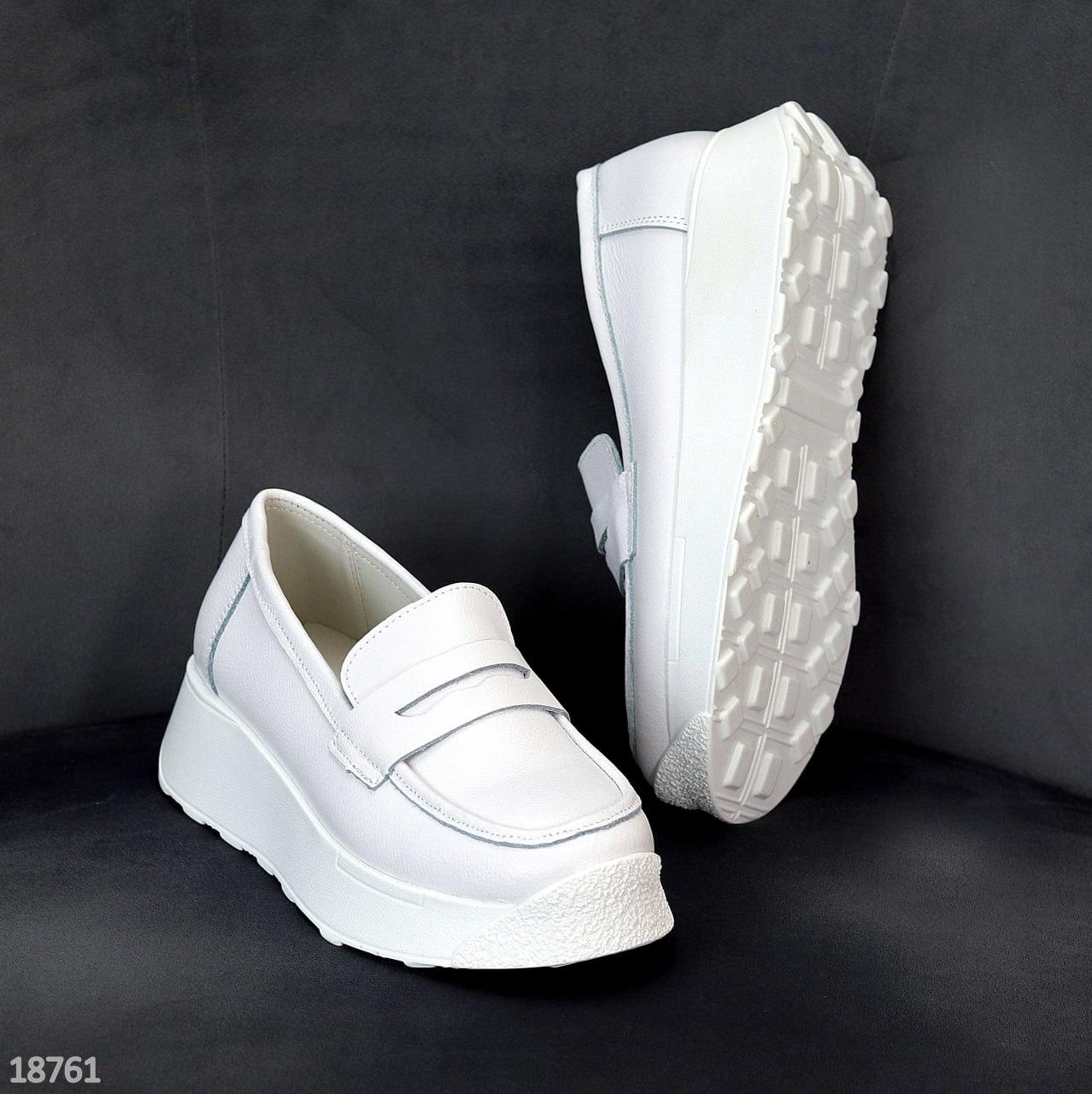 Женские кожаные лоферы стильные туфли на низком ходу белые натуральная кожа 38 - фото 8 - id-p1918703325