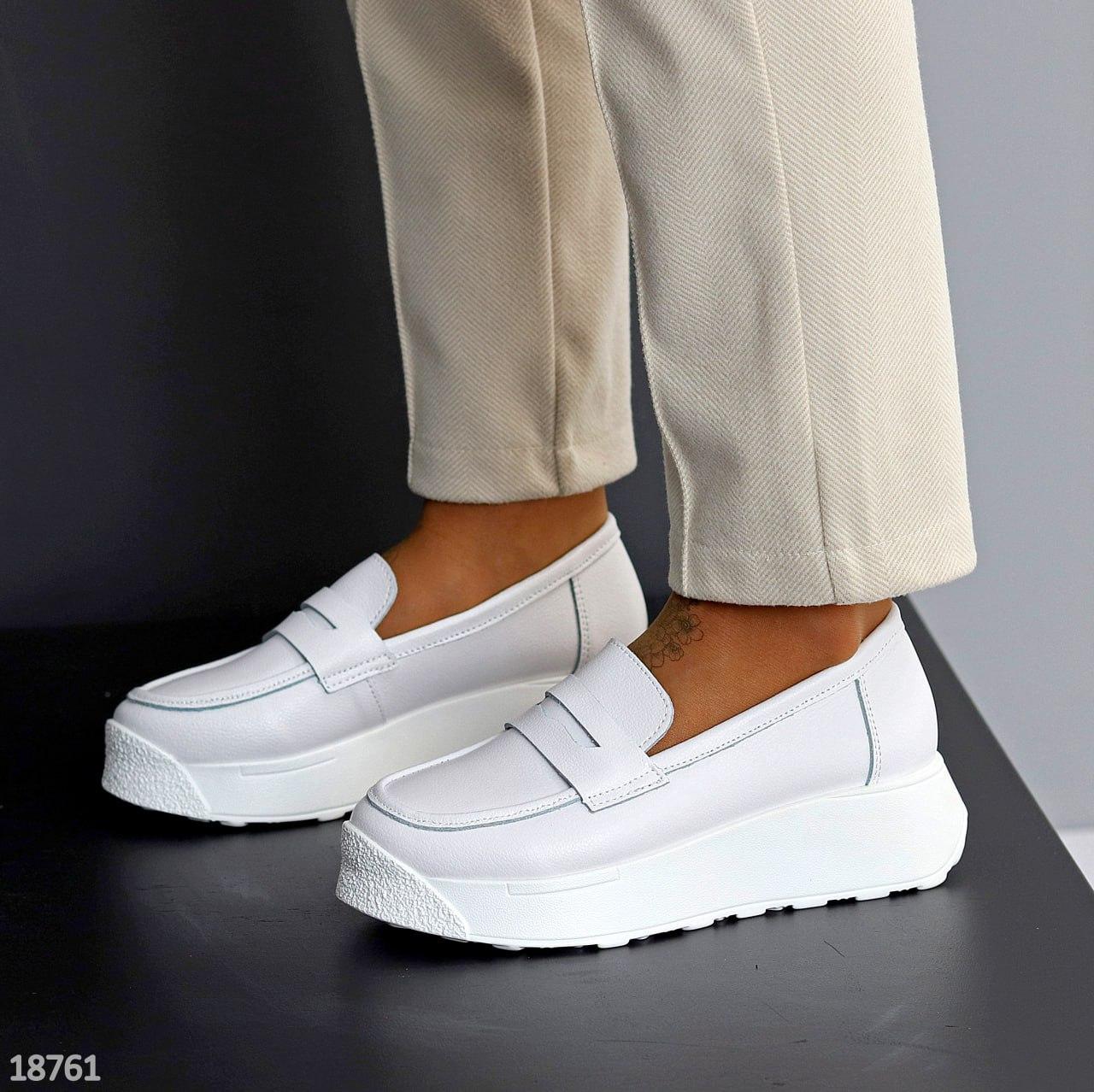 Женские кожаные лоферы стильные туфли на низком ходу белые натуральная кожа 38 - фото 9 - id-p1918703325