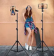 Переносний штатив Stand триногу трипод для світлодіодної кільцевої лампи 2,1 м без коробки Чорний, фото 8