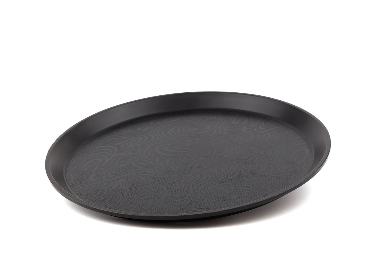 Таці антисліп круглі прогумований чорний 35 см з малюнком Барні таці офіціанта