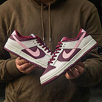 Мужские кроссовки Nike SB Dunk Low Valentine s Day (бежевые с розовым и бордовым) стильные осенние кеды I1434