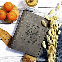 Кулинарная книга в деревянной обложке Книга рецептов А5 Большая Книга рецептов Блокнот из дерева КР82