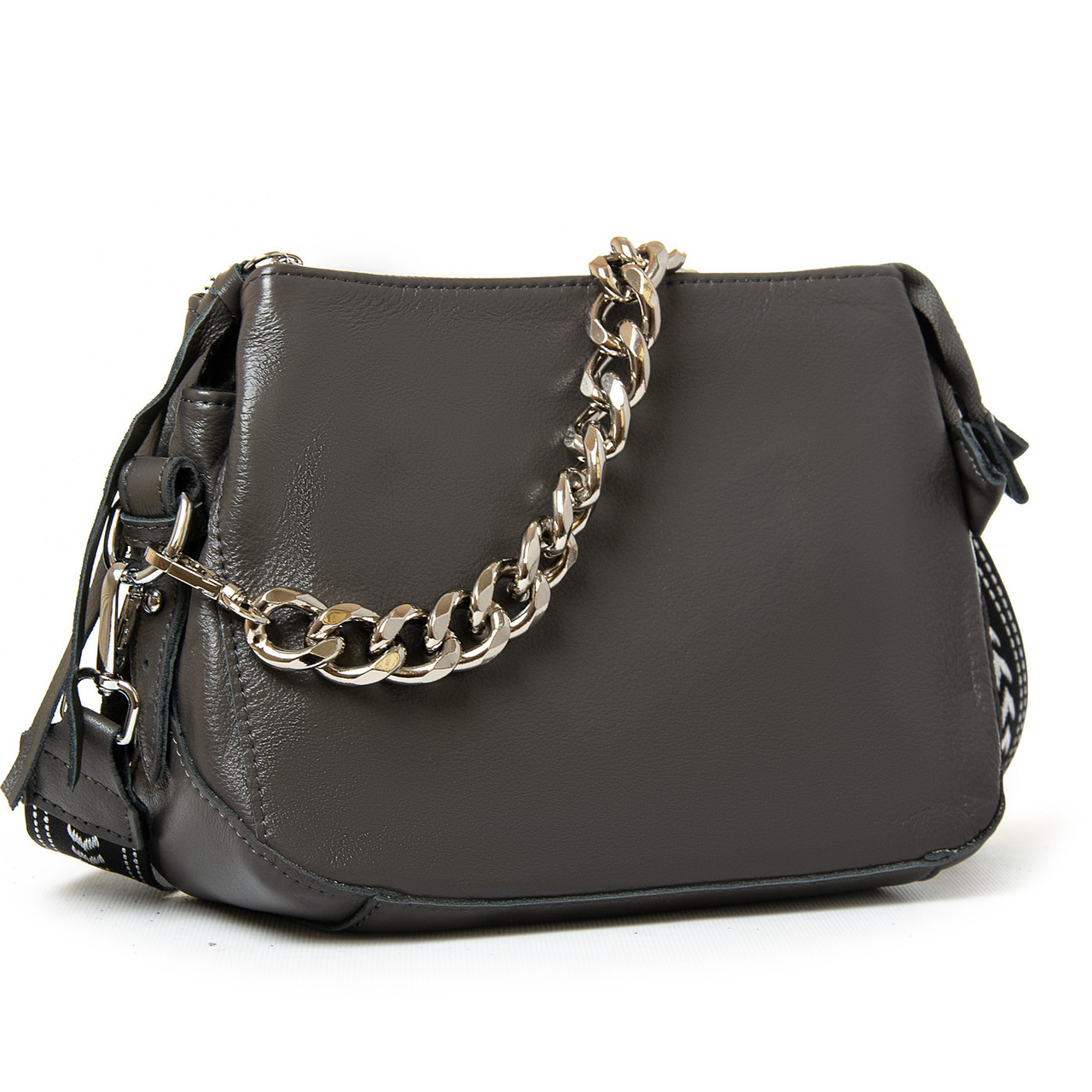 Жіноча шкіряна маленька сумка на ланцюжку ALEX RAI 8833-9 grey, фото 1