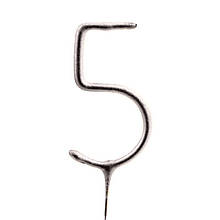 Свічка для торта цифра бенгальська "5" срібний