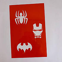 Трафарет "Значки Людина-павук, Залізна людина, Бетмен"