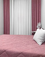 Комплект штор, тюль+портьера, ткань нубук и шифон, на карниз 2,5 метра, с коэффициентом 1:1,5 Розовый