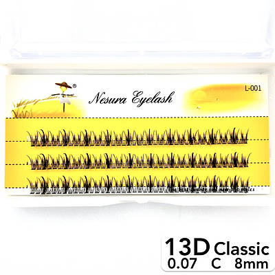 Накладні пучкові вії Nesura Eyelash Classic 13D, 0,07, C, 8 мм, 120 пучків Несура Ластівки Промінчики