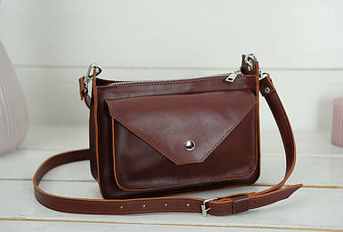 Жіноча шкіряна сумка Куточок, натуральна шкіра італійський Краст, колір коричневий, відтінок Вишня