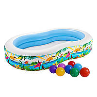 Дитячий надувний басейн Intex 56490-1 Райська Лагуна 262 х 160 х 46 см з кульками 10 шт PR, код: 7429163