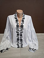 Дизайнерская женская белая лляная вышиванка "Бизнесс" с длинными рукавами УкраинаТД 44-64 размеры