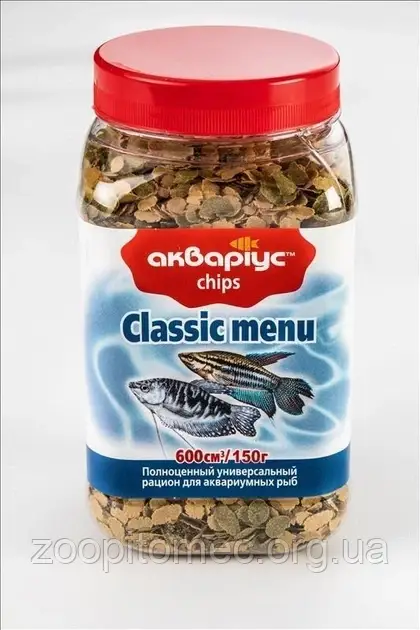 Корм універсальний для акваріумних риб Акваріус Чипси класик меню, 150 г, фото 1