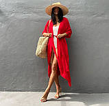 Пляжна туніка халат із поясом червоного кольору, фото 2