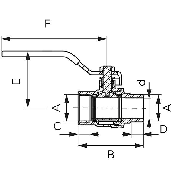 Кран латуний, кульовий Ferro F-Power DN 15 В/З для води (рукоятка)