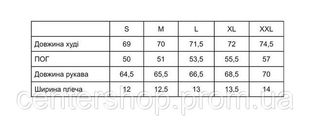 таблица размеров худи свитшот