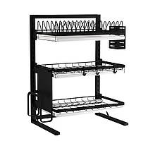 Полка-сушилка для посуды тройная Чёрная